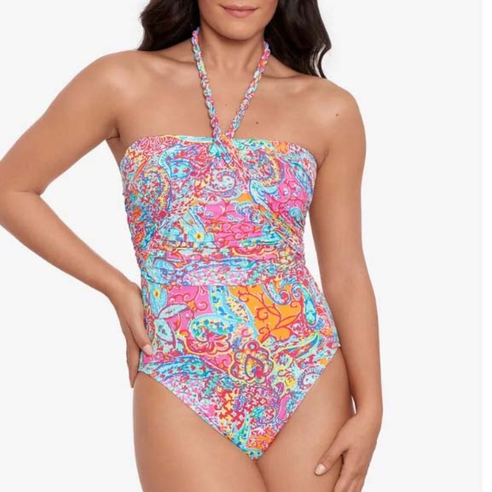NWT Lauren Ralph Lauren Amara Patchwork Goddess Paisley One-Piece Swimsuit
